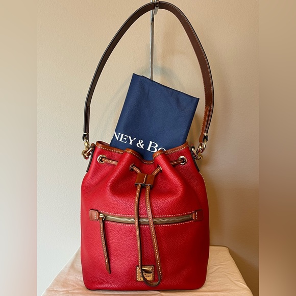 Dooney & Bourke Handbags - DOONEY & BOURKE Red Pebbled Leather Drawstring Bucket Bag + Dust Bag - LIKE NEW!